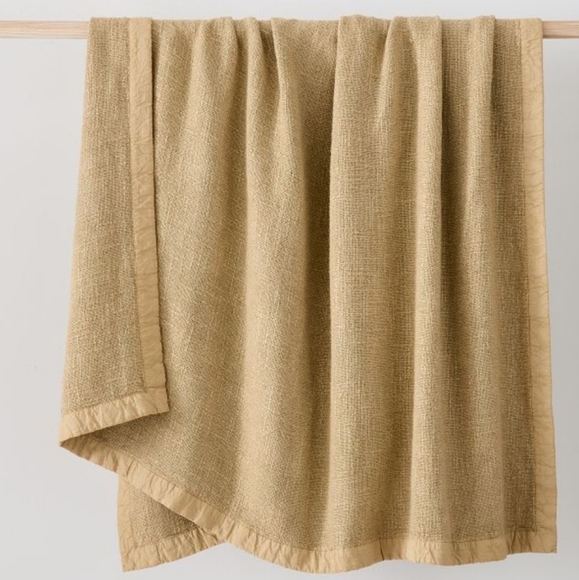 ❤️BUY 2 GET 1 FREE  West Elm Luxurious Tan Bedding Viscose Linen Throw, Natural - Picture 1 of 14